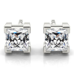 Stud Earrings 14K White Gold – Diamond Antique Cushion 10 ct