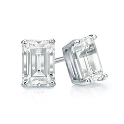 Big Emerald Cut Real Diamond 5 Ct Stud Earrings White Gold 14K Prong Set