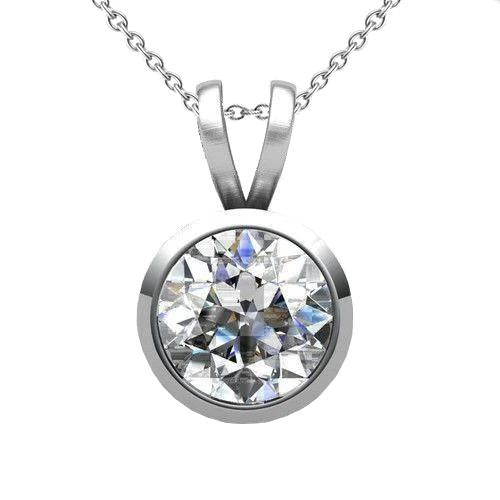 Big Genuine Diamond Solitaire Necklace Pendant 3 Carats Bezel Set