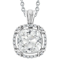 Big Halo Cushion Old European Real Natural Earth Mined Diamond Pendant 7 Carats Slide With Bail