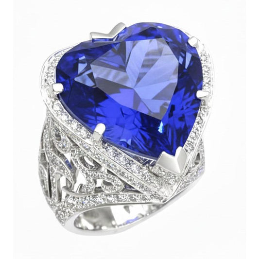 IGI CERTIFIED Big Heart Cut Blue Sapphire Ring