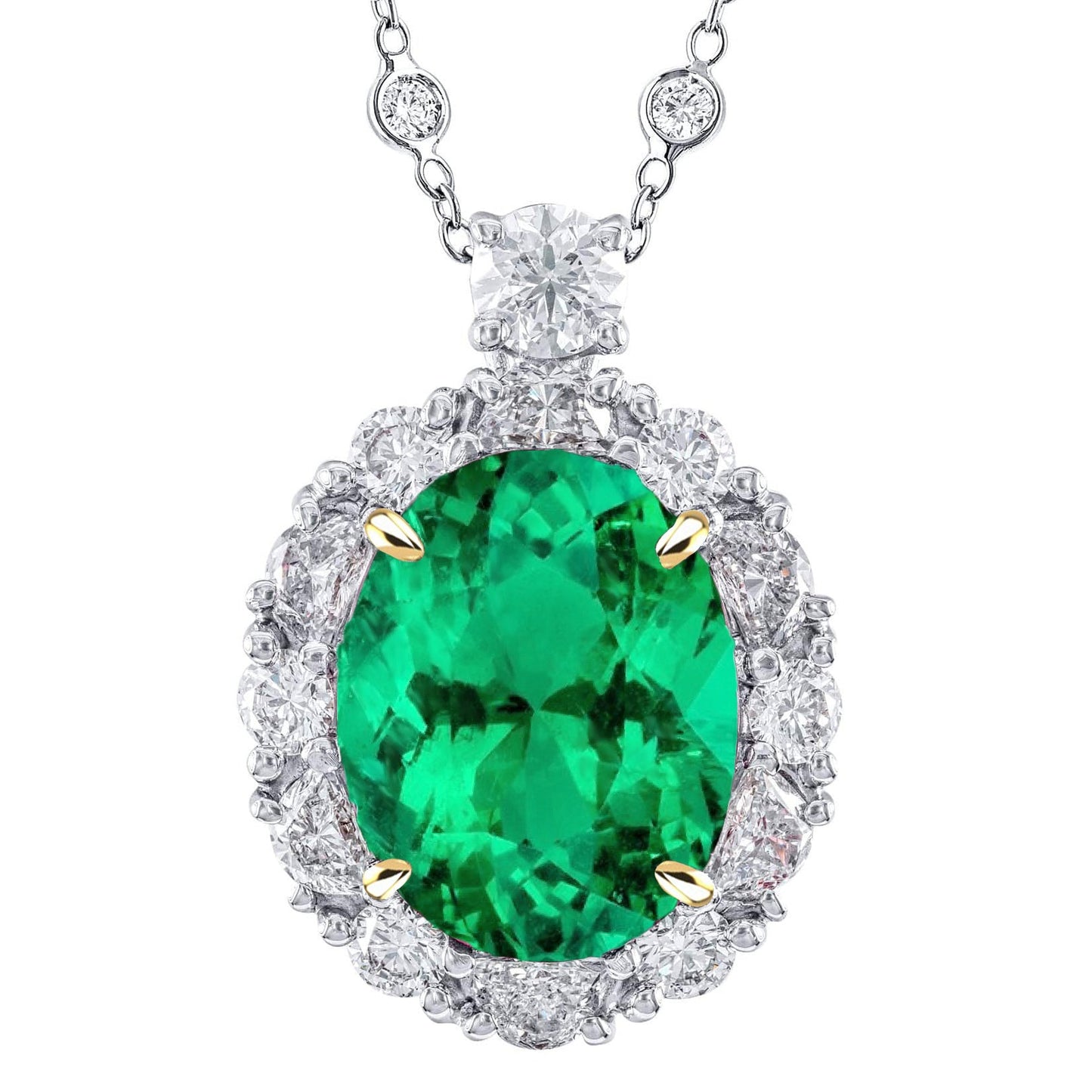 Natural Fine Emerald Gemstone Pendant 7 ct Two-Tone 14K Gold – main view
