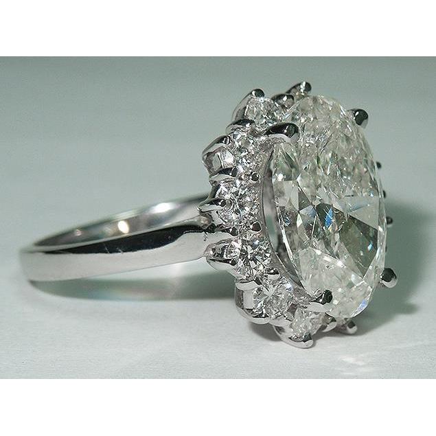 Big Oval Flower Style Genuine Diamond Halo Ring 4.75 Carats Women White Gold 14K Jewelry
