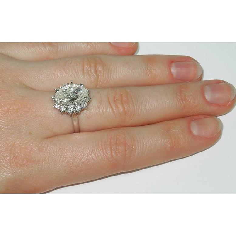 Big Oval Flower Style Genuine Diamond Halo Ring 4.75 Carats Women White Gold 14K Jewelry