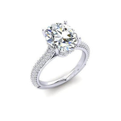 Big Oval Hidden Halo Real Natural Earth Mined Diamond Solitaire Ring With Accents