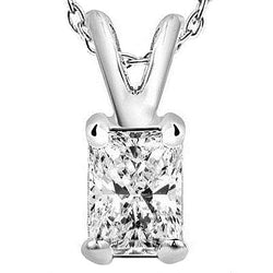 Big Radiant 2 Carats Real Diamond Pendant Necklace White Gold 14K New