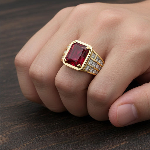 High-End Pigeon Blood Ruby Mens Ring 11.00 ct – angle view