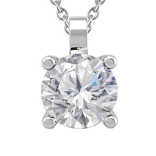 Big Solitaire Round Natural Diamond Pendant 3 Carats Prong Set White Gold 14K