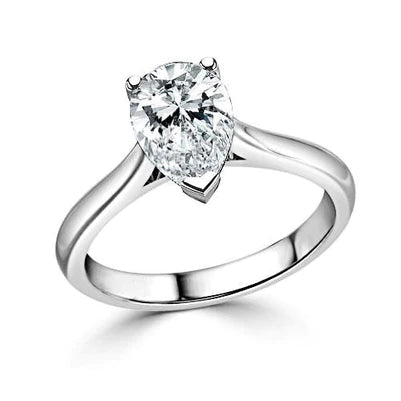 Big Sparkling Pear Cut 2.85 Ct Natural Diamond Solitaire Ring White Gold