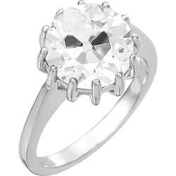 14K White Gold Diamond Single Stone Ring – 5-ct Old Mine Cut