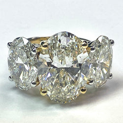 Big Genuine Oval Natural Earth Mined Diamond Three Stone Ring Gold 14K