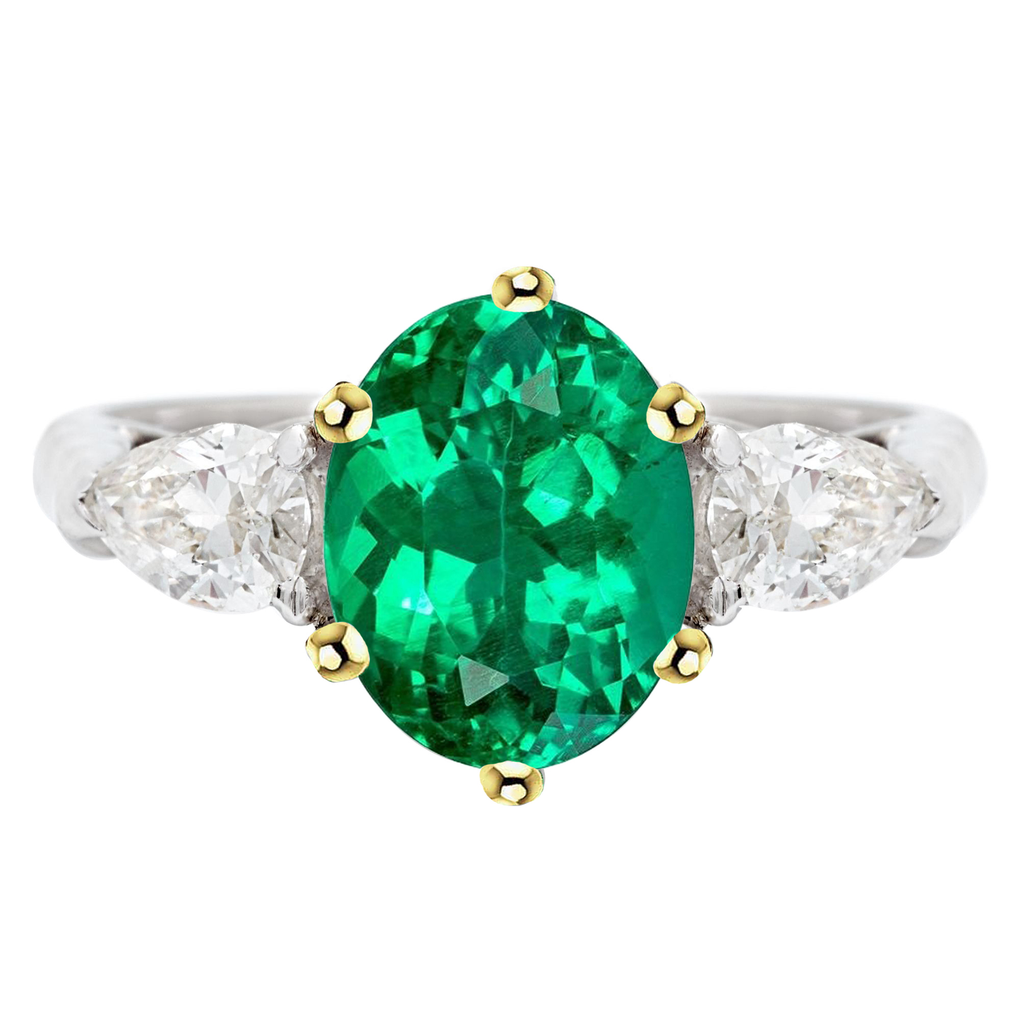 Colombian Emerald Oval Cut Gemstone Ring in 14K Two Tone Gold – main view