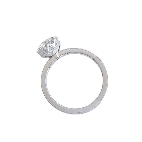Antique Cushion Fine Diamond ring in 14K White Gold – front view