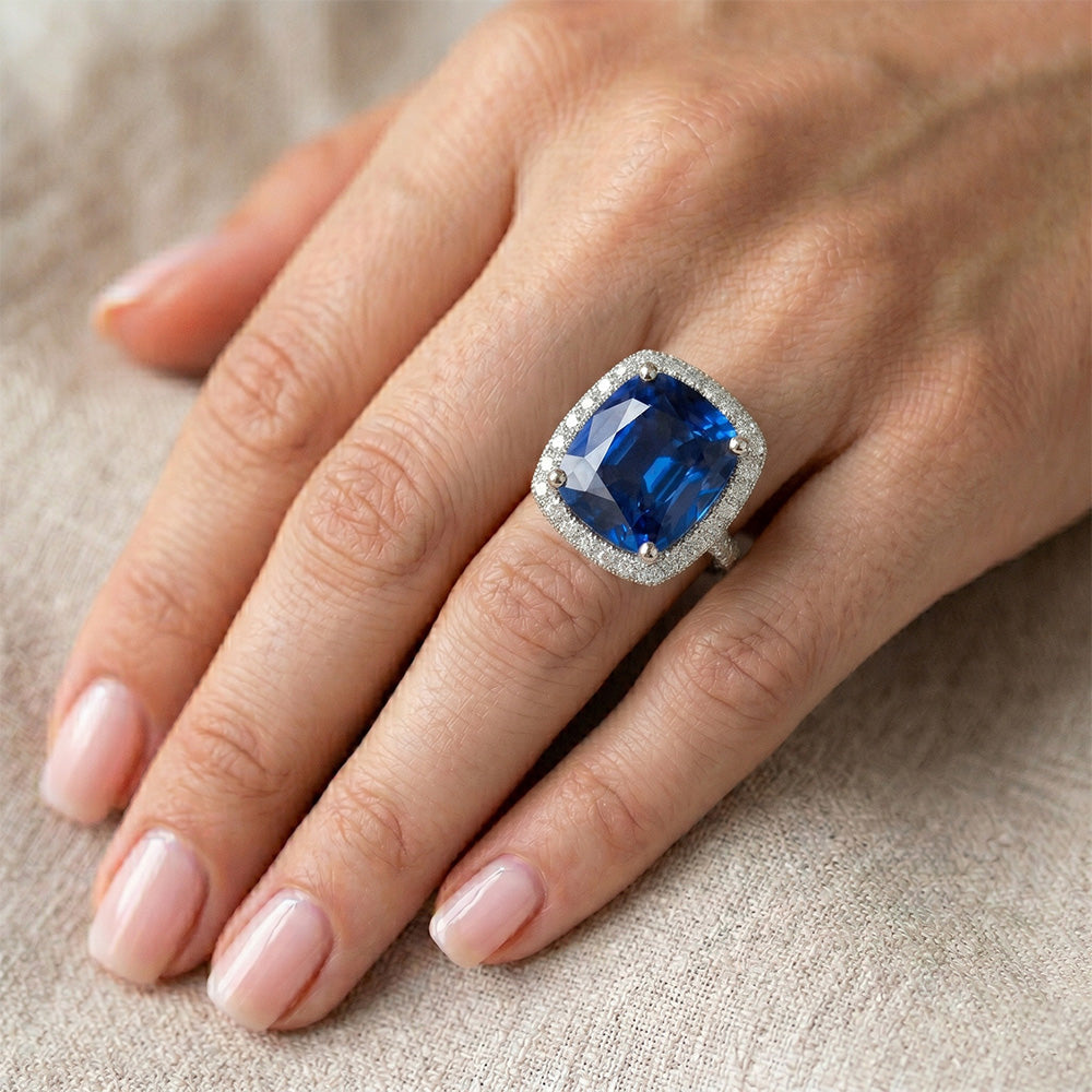 Biggest Cushion Sapphire Halo Ring Sri Lanka