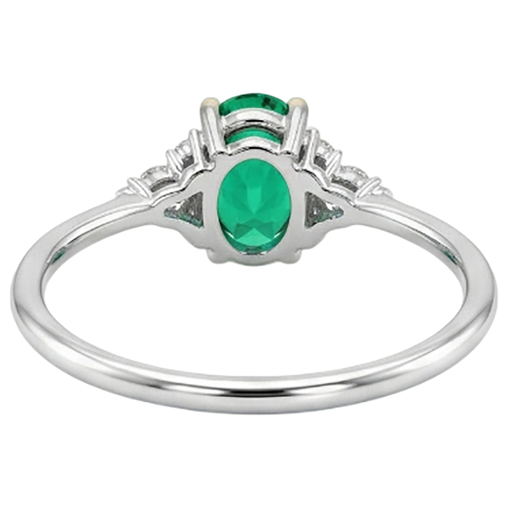 Fine Emerald Oval Precious Stone Ring in 14 Karat Two Tone Gold – back view