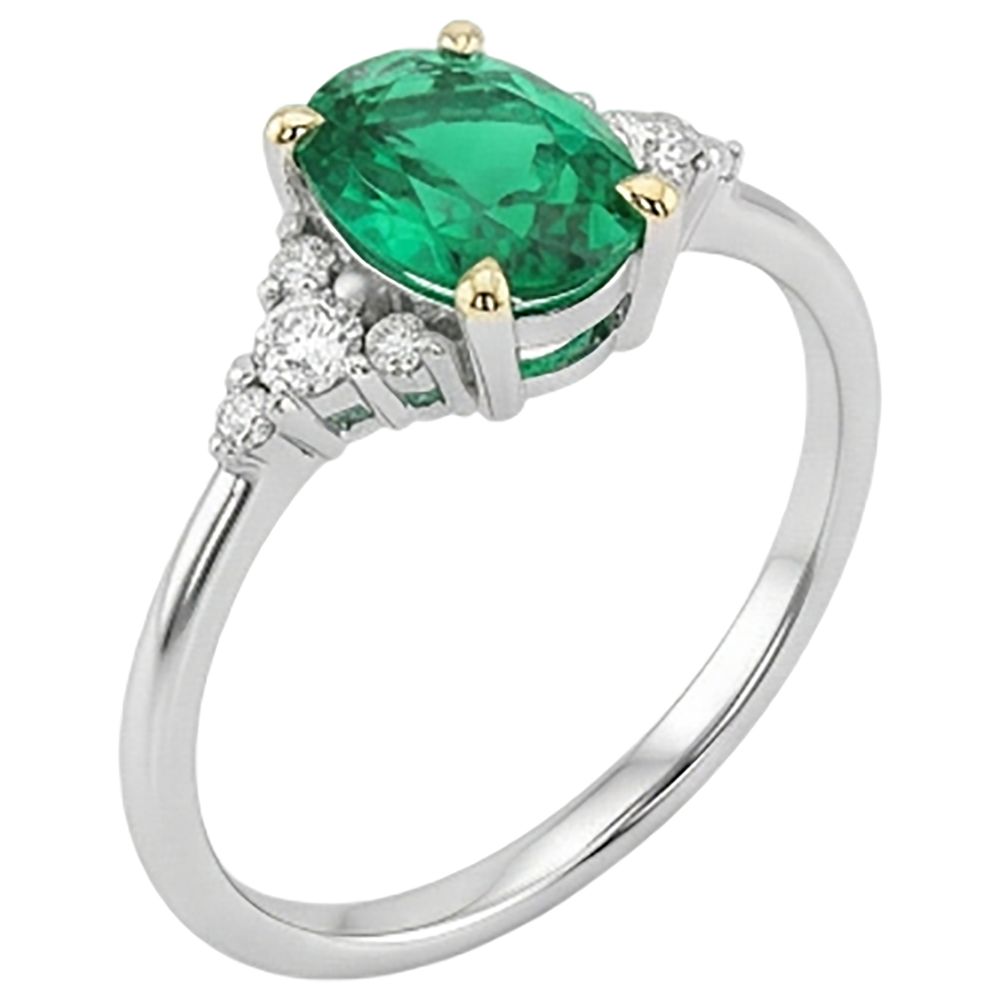 Fine Emerald Precious Stone Ring 2-ct 14 Karat Two Tone Gold – angle view