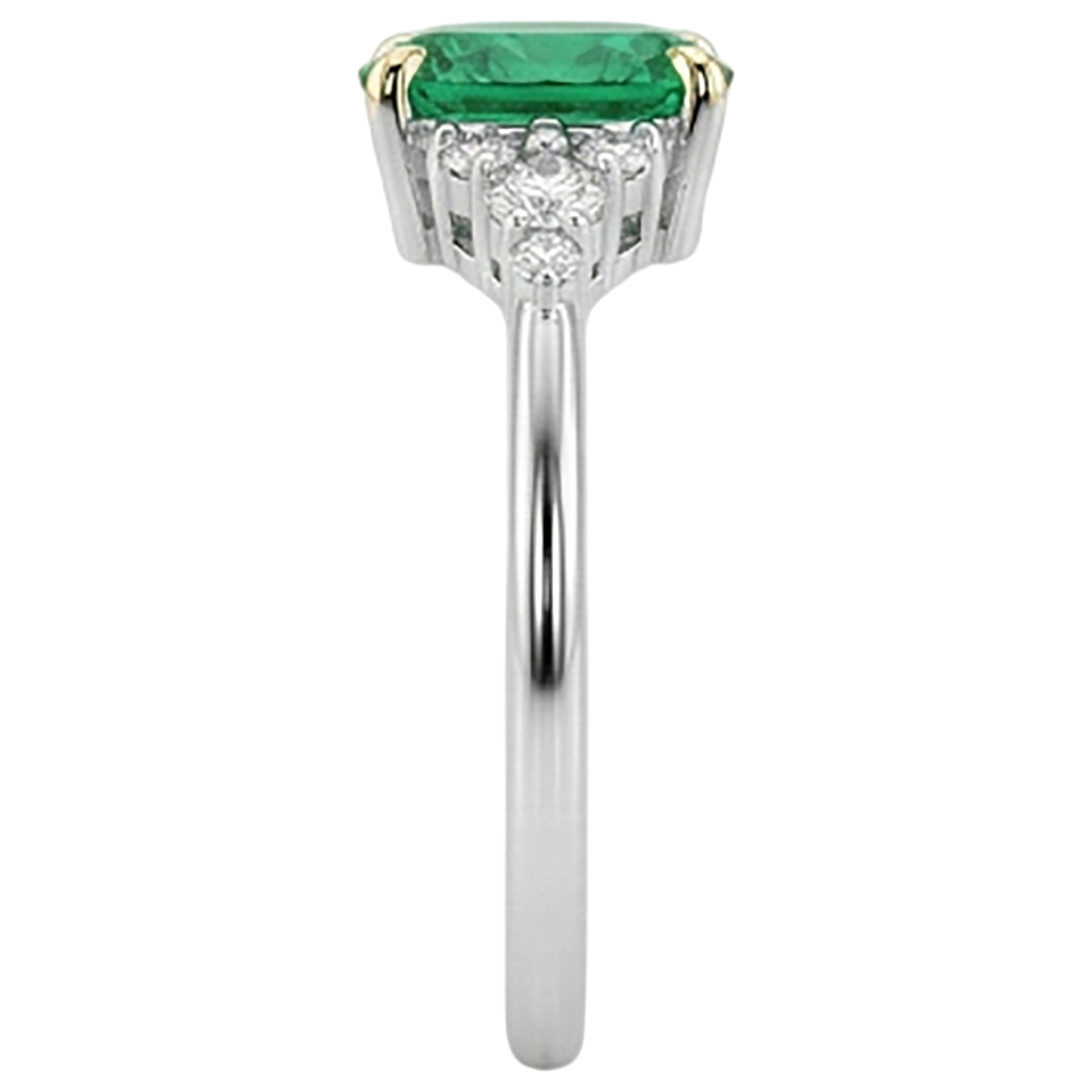Authentic Fine Emerald Precious Stone Ring 2 ct 14 Karat Two Tone Gold – top view