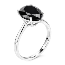 Black Diamond Engagement Ring 3.5 Carat Natural Pear Solitaire Cathedral 14K White Gold