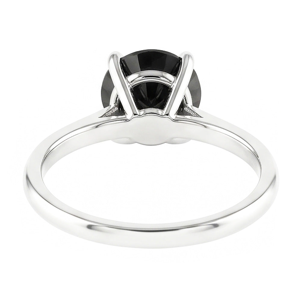 Black Diamond Engagement Ring 3.5 Carat Real Round Solitaire Plain 14K White Gold