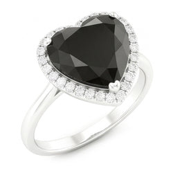 Black Diamond Engagement Ring 3 Carat Real Heart Halo Plain 14K White Gold