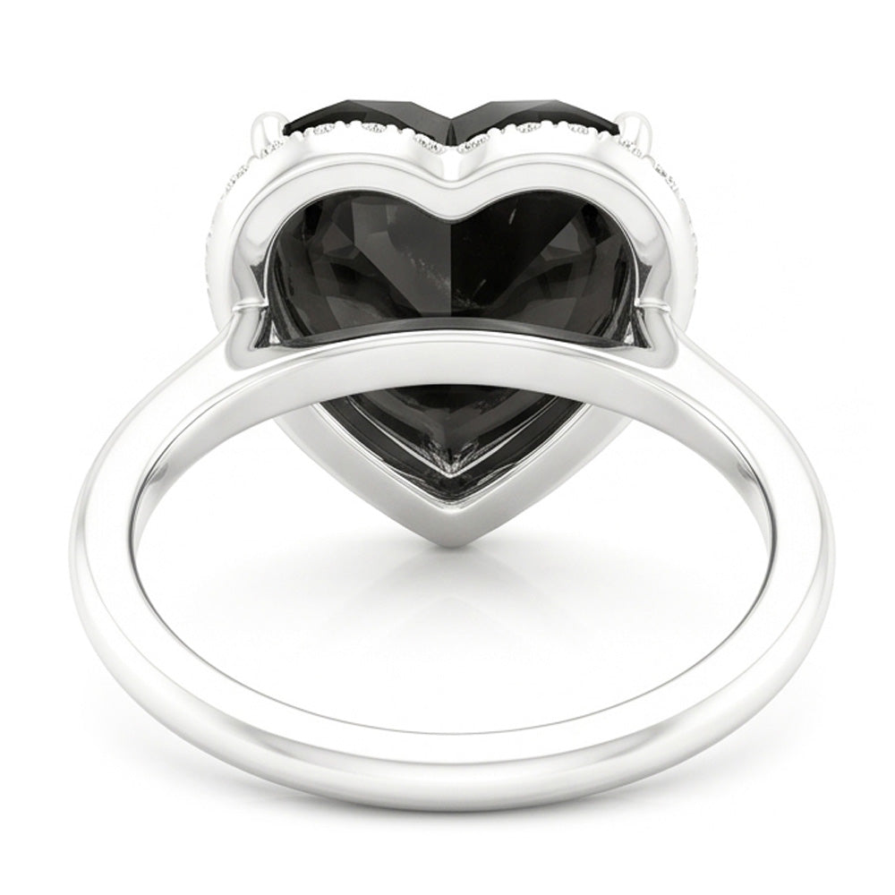 Black Diamond Engagement Ring 3 Carat Real Heart Halo Plain 14K White Gold