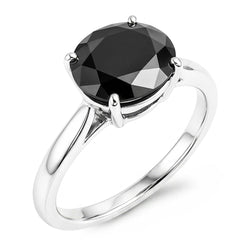 Black Diamond Engagement Ring 5 Carat Real Oval Solitaire Tapered 14K White Gold