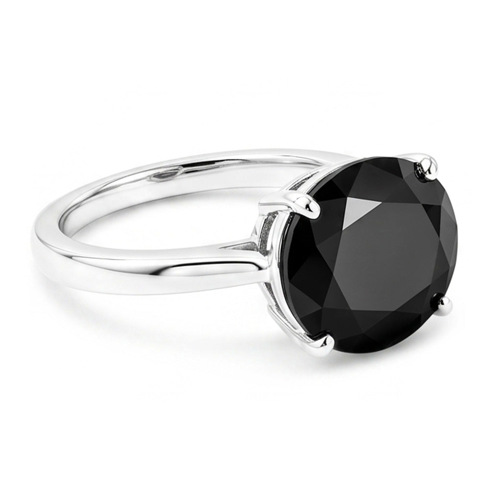 Black Diamond Engagement Ring 5 Carat Real Oval Solitaire Tapered 14K White Gold