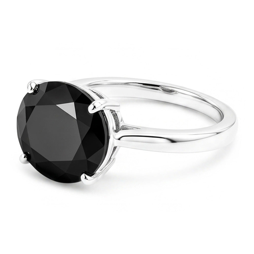Black Diamond Engagement Ring 5 Carat Real Oval Solitaire Tapered 14K White Gold