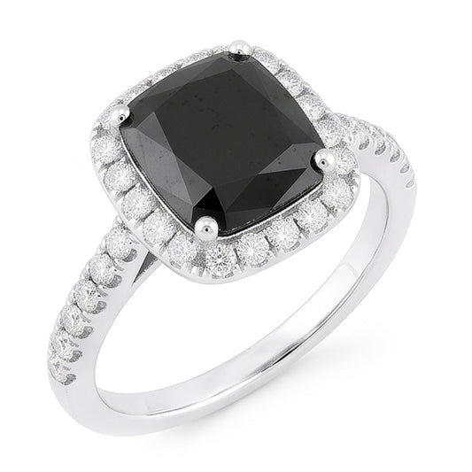 Black Diamond Engagement Ring 5 Carat Real Radiant Halo 14K White Gold