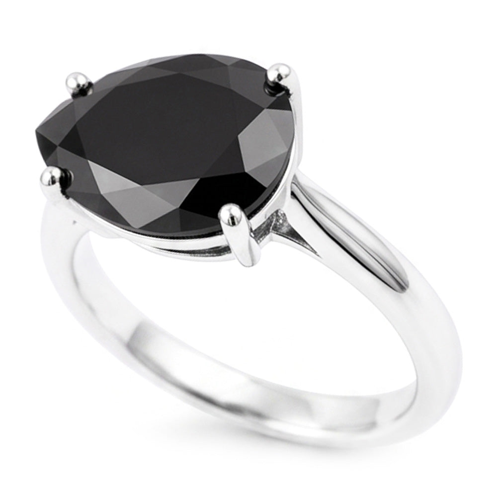 Black Diamond Jewellery 5 Carat Genuine Pear Solitaire Knife Edge Ring 14K White Gold