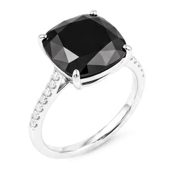 Black Diamond Jewellery 6 Carat Genuine Cushion Solitaire Ring 14K White Gold