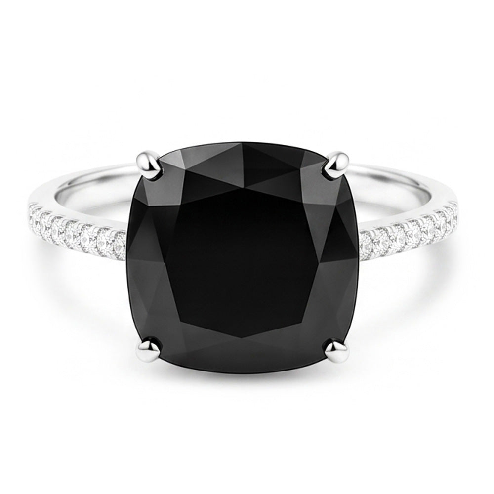 Black Diamond Jewellery 6 Carat Genuine Cushion Solitaire Ring 14K White Gold