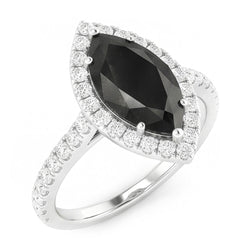 Black Diamond Jewellery 6 Carat Genuine Marquise Halo Ring 14K White Gold