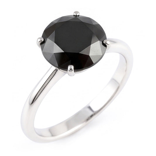 Black Diamond Marriage Ring 5 Carat Genuine Round Solitaire 14K White Gold