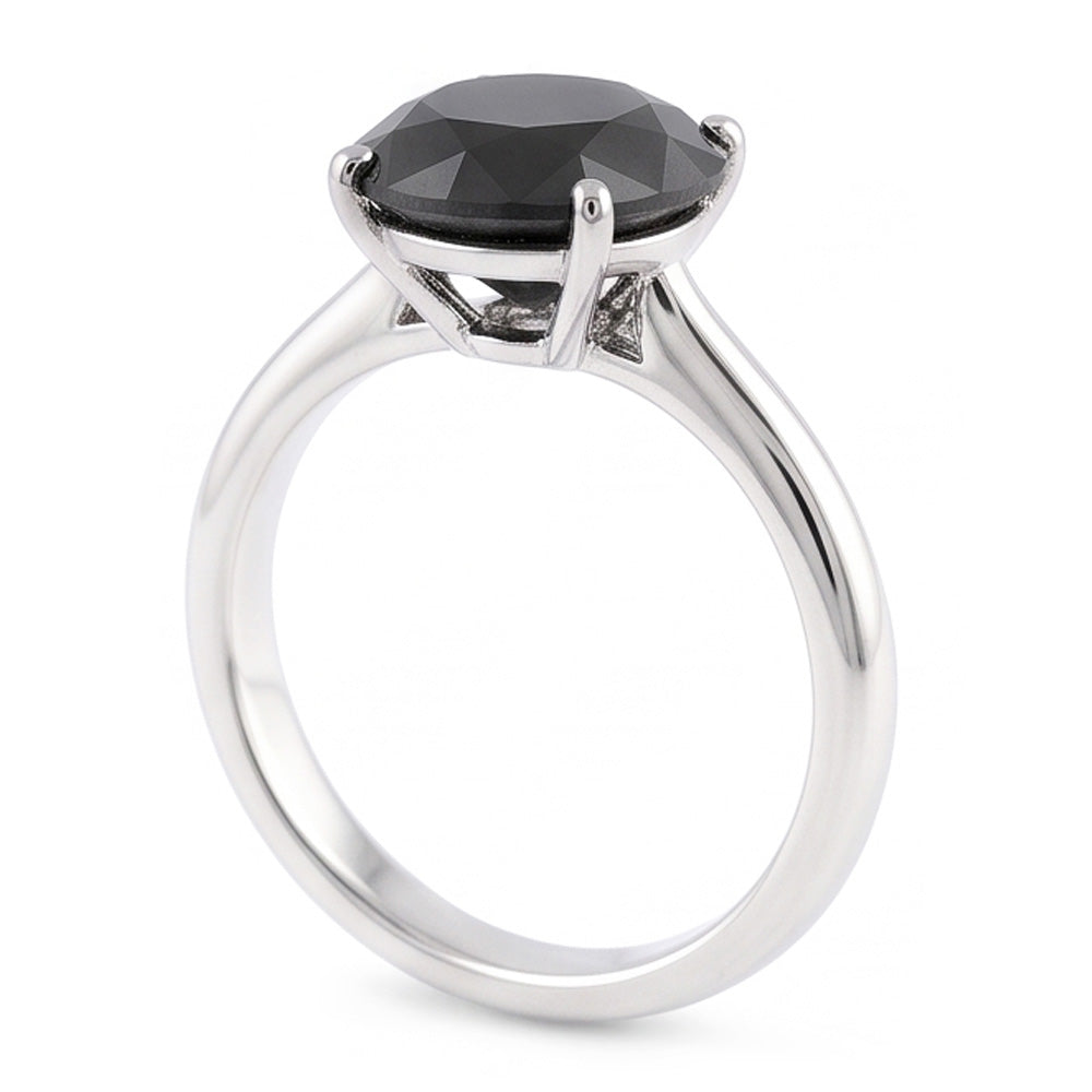 Black Diamond Marriage Ring 5 Carat Genuine Round Solitaire 14K White Gold