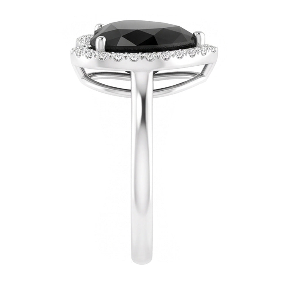 Black Diamond Marriage Ring 9 Carat Genuine Heart Halo 14K White Gold