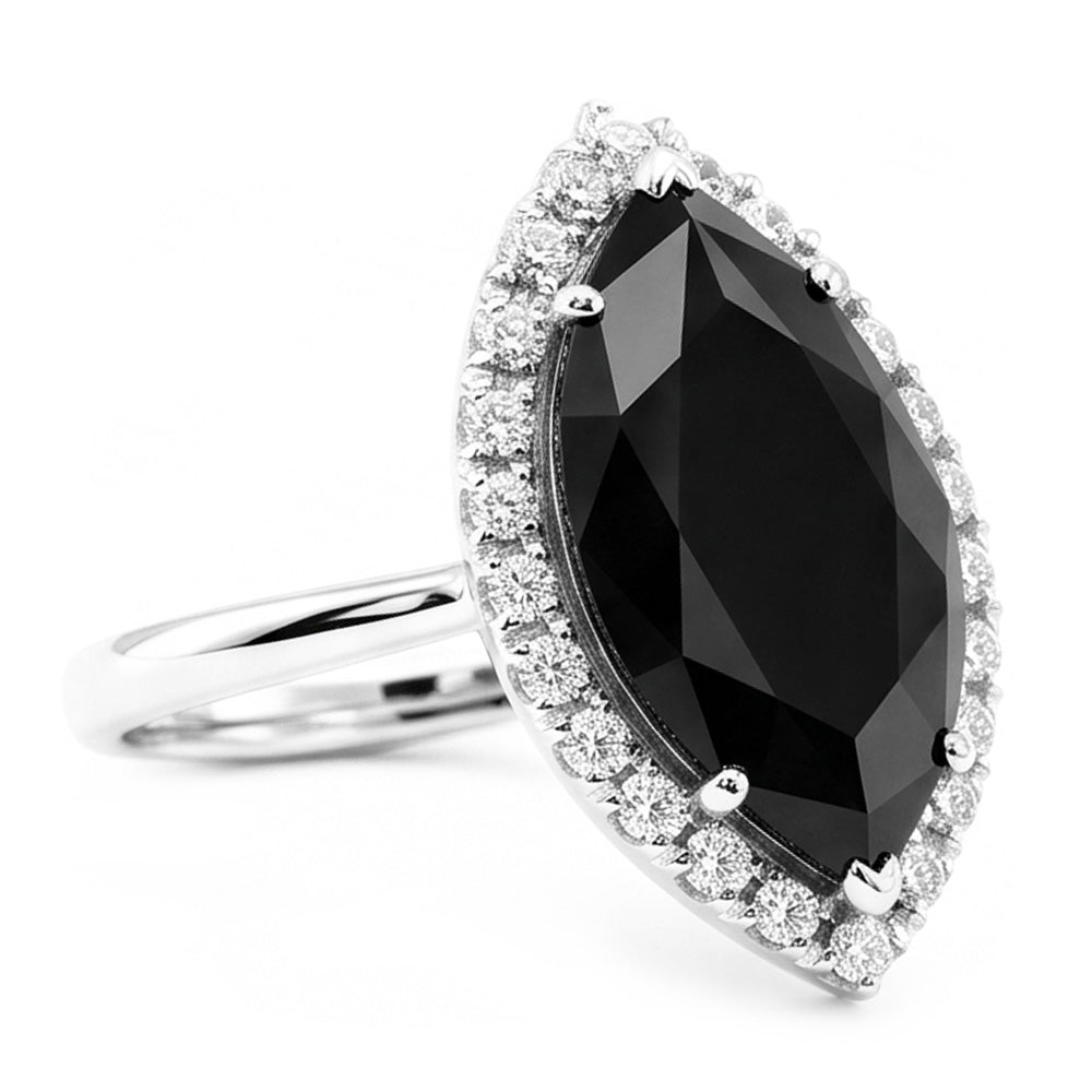 Black Diamond Proposal Ring 3 Carat Genuine Marquise Halo 14K White Gold