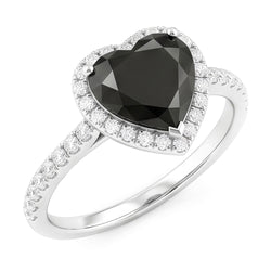 Black Diamond Proposal Ring 4 Carat Natural Heart Halo Pave 14K White Gold