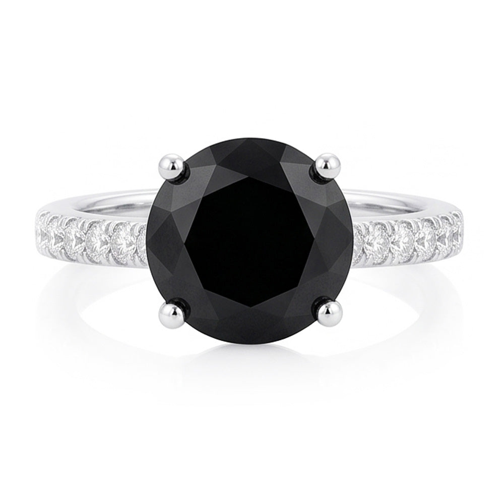 Black Diamond Proposal Ring 5 Carat Natural Round Pave Solitaire 14K White Gold