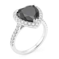 Black Diamond Proposal Ring 6 Carat Natural Heart Halo 14K White Gold
