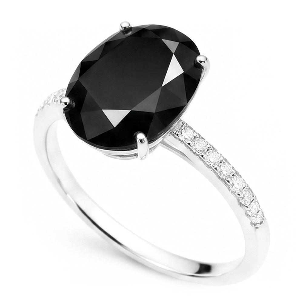 Black Diamond Proposal Ring 6 Carat Natural Oval Solitaire 14K White Gold