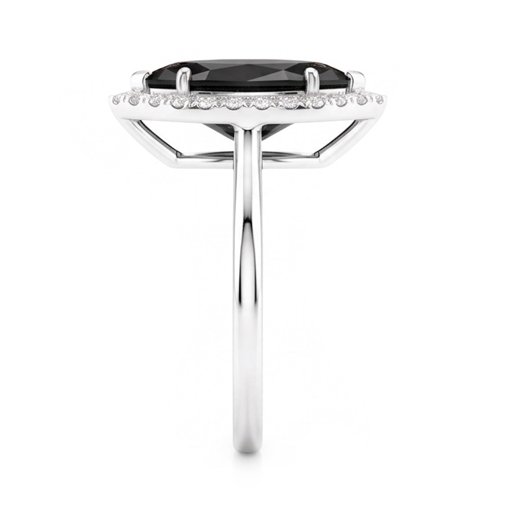 Black Diamond Ring 11 Carat Genuine Marquise Halo 14K White Gold