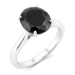 Black Diamond Ring 3.5 Carat Natural Round Solitaire Knife Edge 14K White Gold