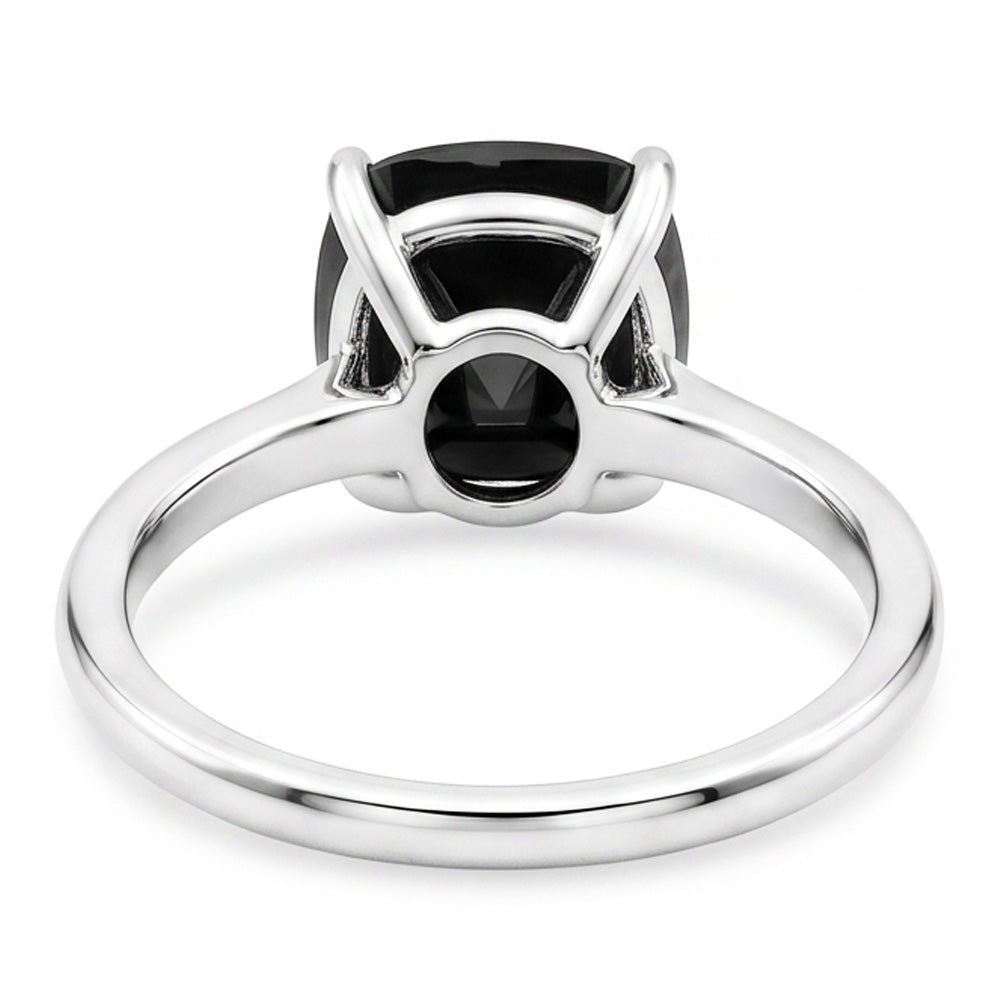 Black Diamond Ring 3.75 Carat Natural Cushion Solitaire 14K White Gold