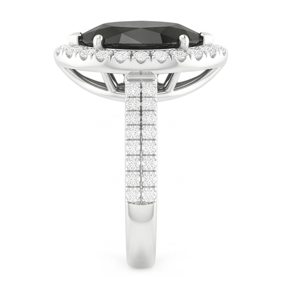 Black Diamond Ring 6 Carat Natural Pear Halo 14K White Gold