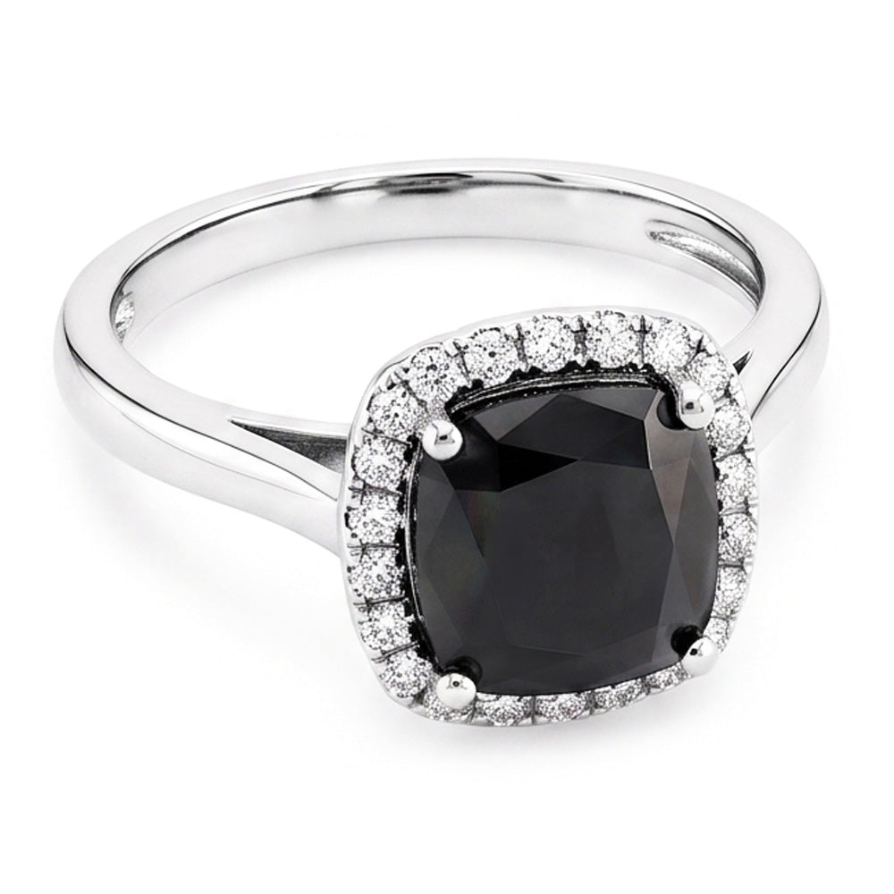 Black Engagement Ring 10 Carat Genuine Radiant Diamond Halo 14K White Gold