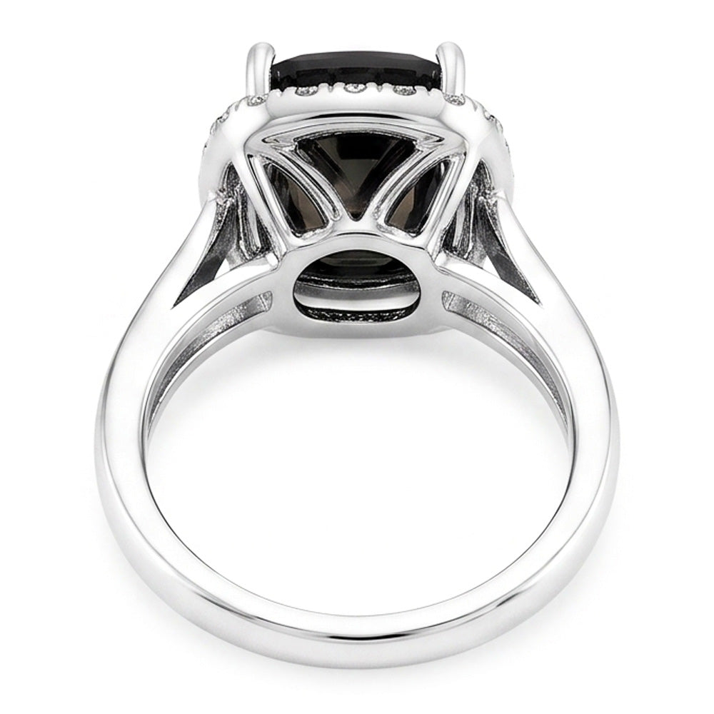 Black Engagement Ring 10 Carat Genuine Radiant Diamond Halo 14K White Gold