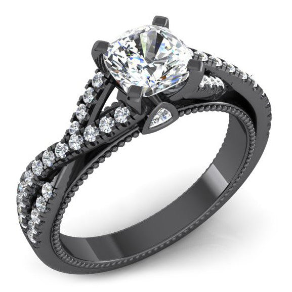 Black Gold Real Cushion Natural Earth Mined Diamond ( Not Lab Grown ) Womens Ring With Accents