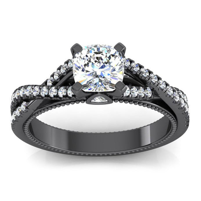Black Gold Real Cushion Natural Earth Mined Diamond ( Not Lab Grown ) Womens Ring With Accents