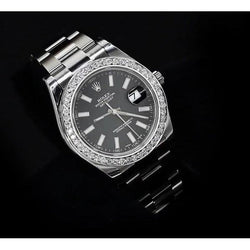 Black Dial And Custom Diamonds Bezel Mens Rolex Datejust Ii Watch